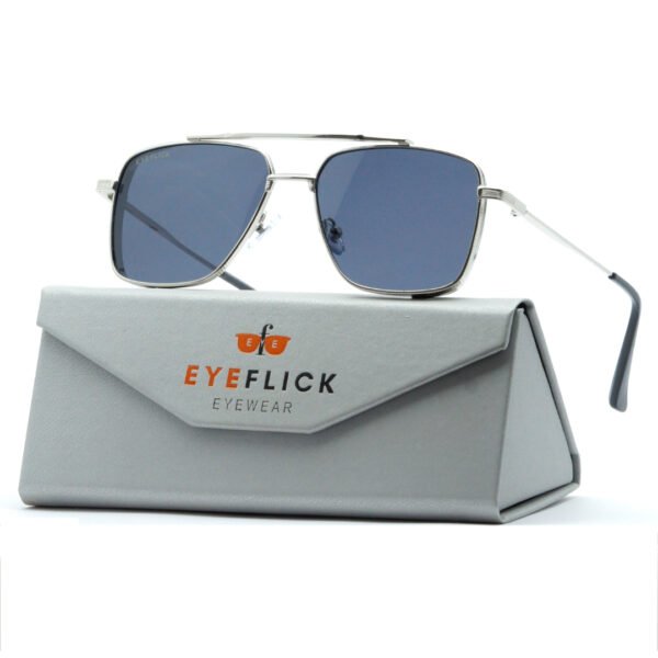 EYEFLICK-SG METAL FULL FRAME EF-98060-SL-BU SILVER RECTANGLE BIG MEN SUNGLASSES - Image 2